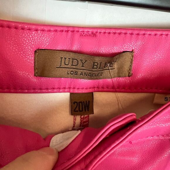 JUDY BLUE Tummy Control Faux Leather Pants Hot Pink Size 20W Straight NWT New - Picture 6 of 16